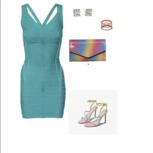 Robe Cocktail Herve Leger Eyvette - Bandeaux Colorblock Stretch - Neuf Avec étiquettes
